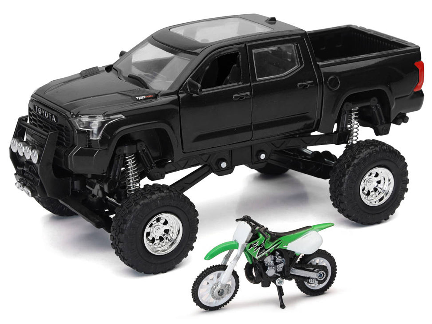 Toyota Tundra Pro Pickup Truck Black and Kawasaki KX 250 Motorcycle Green and White "Xtreme Off-Road" Series 1/32 Diecast Models by New Ray