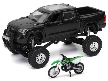 Toyota Tundra Pro Pickup Truck Black and Kawasaki KX 250 Motorcycle Green and White "Xtreme Off-Road" Series 1/32 Diecast Models by New Ray