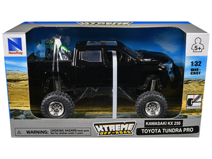 Toyota Tundra Pro Pickup Truck Black and Kawasaki KX 250 Motorcycle Green and White "Xtreme Off-Road" Series 1/32 Diecast Models by New Ray