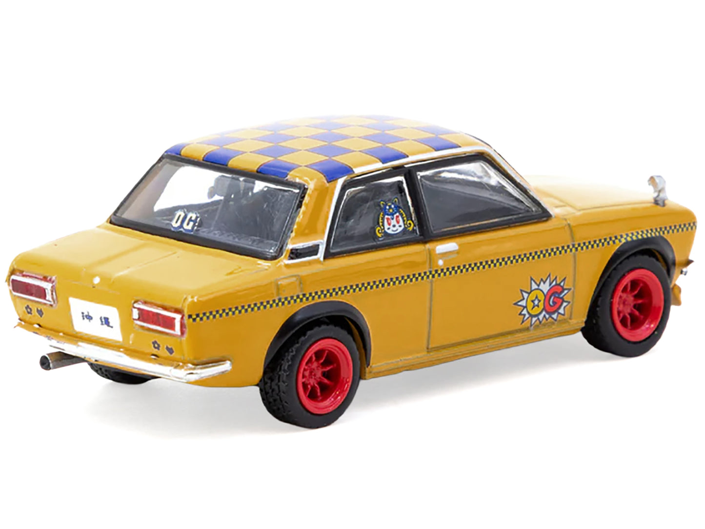Datsun 510 "OG Beer" Yellow with Checkered Top "Hobby64" Series 1/64 Diecast Model Car by Tarmac Works-DiecastModeler.com