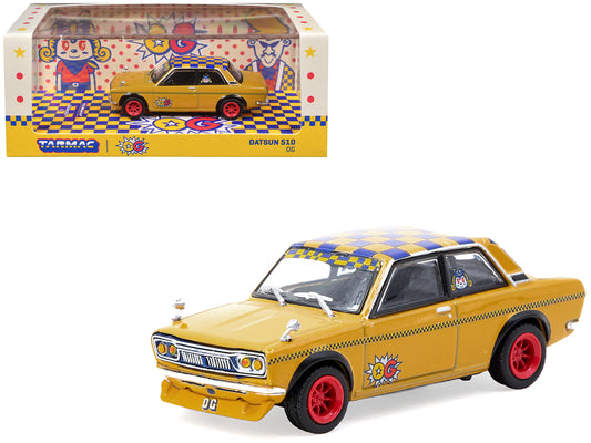 Datsun 510 "OG Beer" Yellow with Checkered Top "Hobby64" Series 1/64 Diecast Model Car by Tarmac Works-DiecastModeler.com