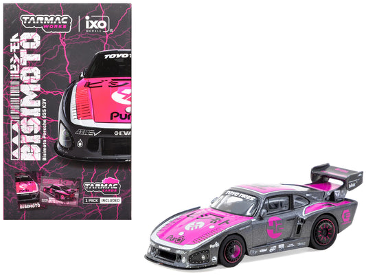 Porsche 935 K3V Bisimoto Gray Metallic with Pink Hood and Top with Tarmac Cards "Hobby64" Series 1/64 Diecast Model by Tarmac Works-DiecastModeler.com