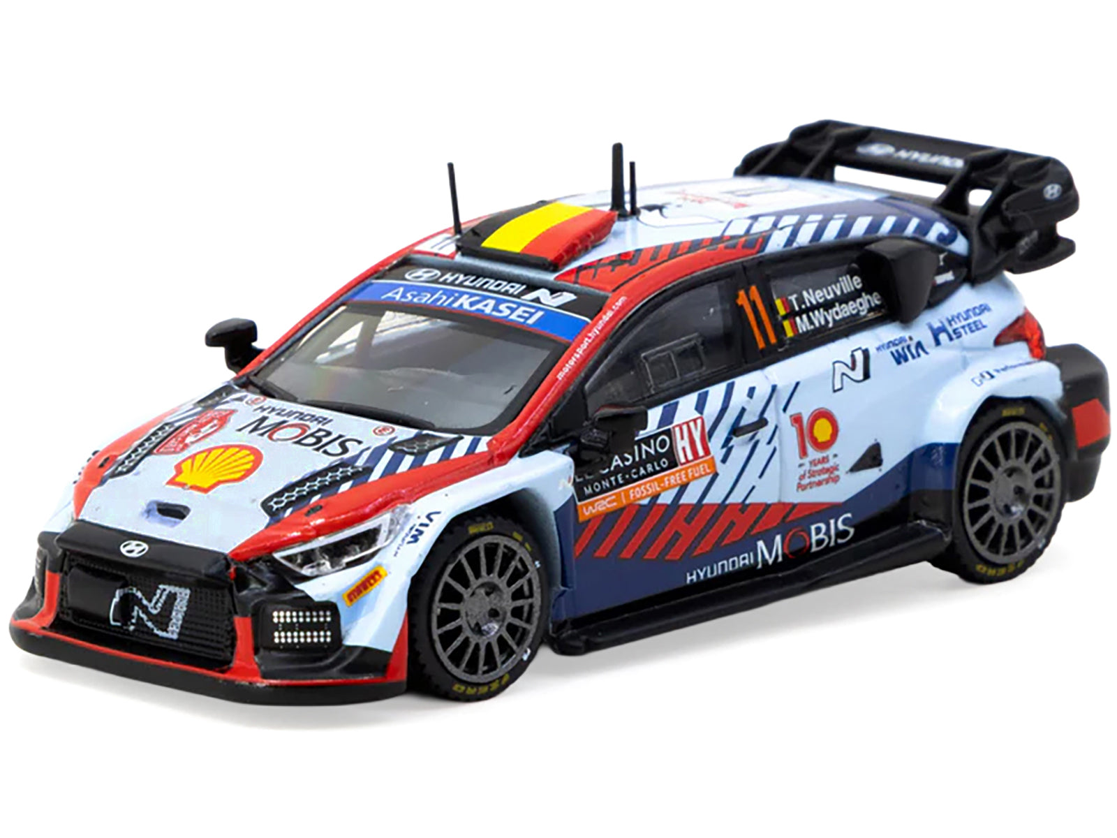Hyundai i20 N Rally1 Hybrid #11 Thierry Neuville - Martijn Wydaeghe Winner "Rallye Monte-Carlo" (2024) "Hobby64" Series 1/64 Diecast Model by Tarmac Works-DiecastModeler.com
