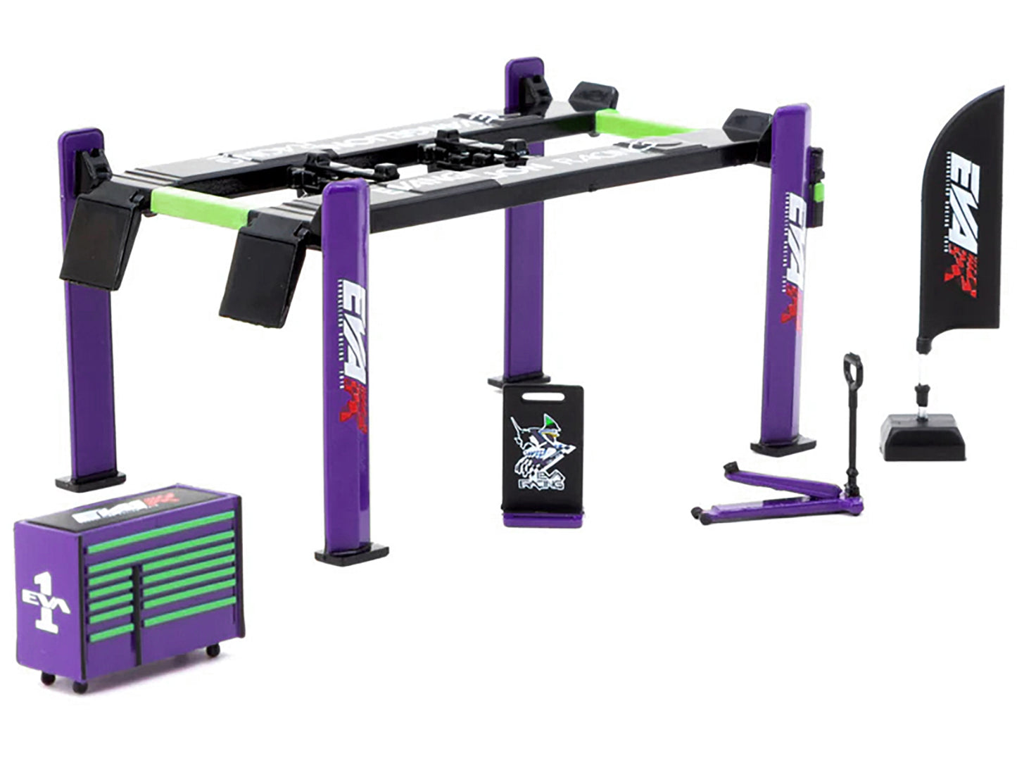 "EVA Racing" Garage Tools Set of 5 pieces with Stickers "Parts64" Series for 1/64 Model Cars by Tarmac Works