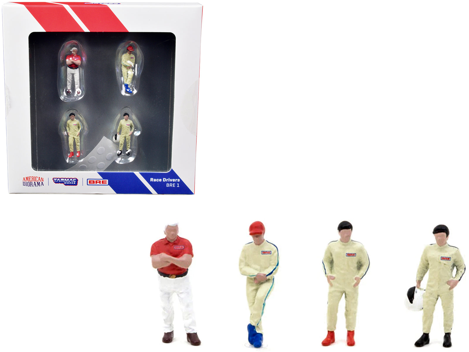 "Race Drivers" 4 Piece Diecast Figure Set "BRE" for 1/64 Scale Models by Tarmac Works & American Diorama-DiecastModeler.com