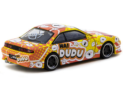 Nissan Silvia (S14) Vertex RHD (Right Hand Drive) "Hai Dudu - IMX Special Edition" Yellow and Orange with Graphics "Global64" Series 1/64 Diecast Model by Tarmac Works