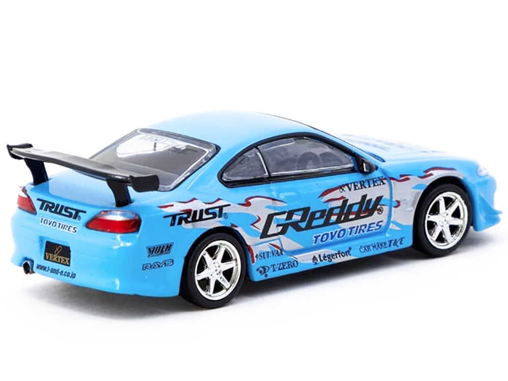 Nissan Silvia (S15) Vertex RHD (Right Hand Drive) "GReddy" Light Blue "Global64" Series 1/64 Diecast Model by Tarmac Works-DiecastModeler.com