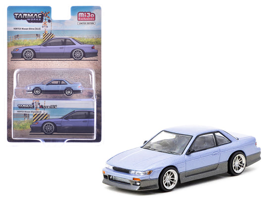 Nissan Silvia (S13) Vertex RHD (Right Hand Drive) Blue Metallic and Gray Metallic "Global64" Series 1/64 Diecast Model by Tarmac Works-DiecastModeler.com