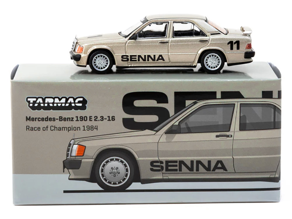 Mercedes-Benz 190 E 2.3-16 #11 Ayrton Senna Winner "Race of Champions" (1984) "Global64" Series 1/64 Diecast Model by Tarmac Works-DiecastModeler.com