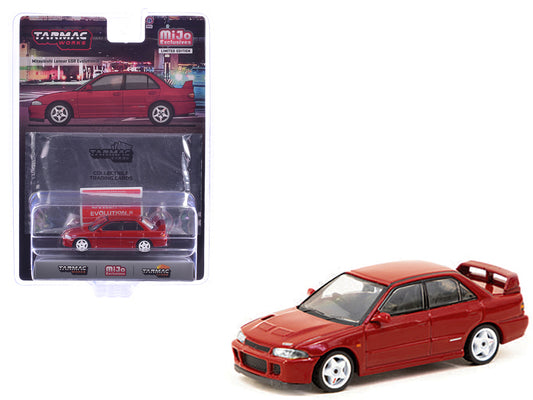 Mitsubishi Lancer GSR Evolution II RHD (Right Hand Drive) Red with Tarmac Cards "Global64" Series 1/64 Diecast Model by Tarmac Works-DiecastModeler.com