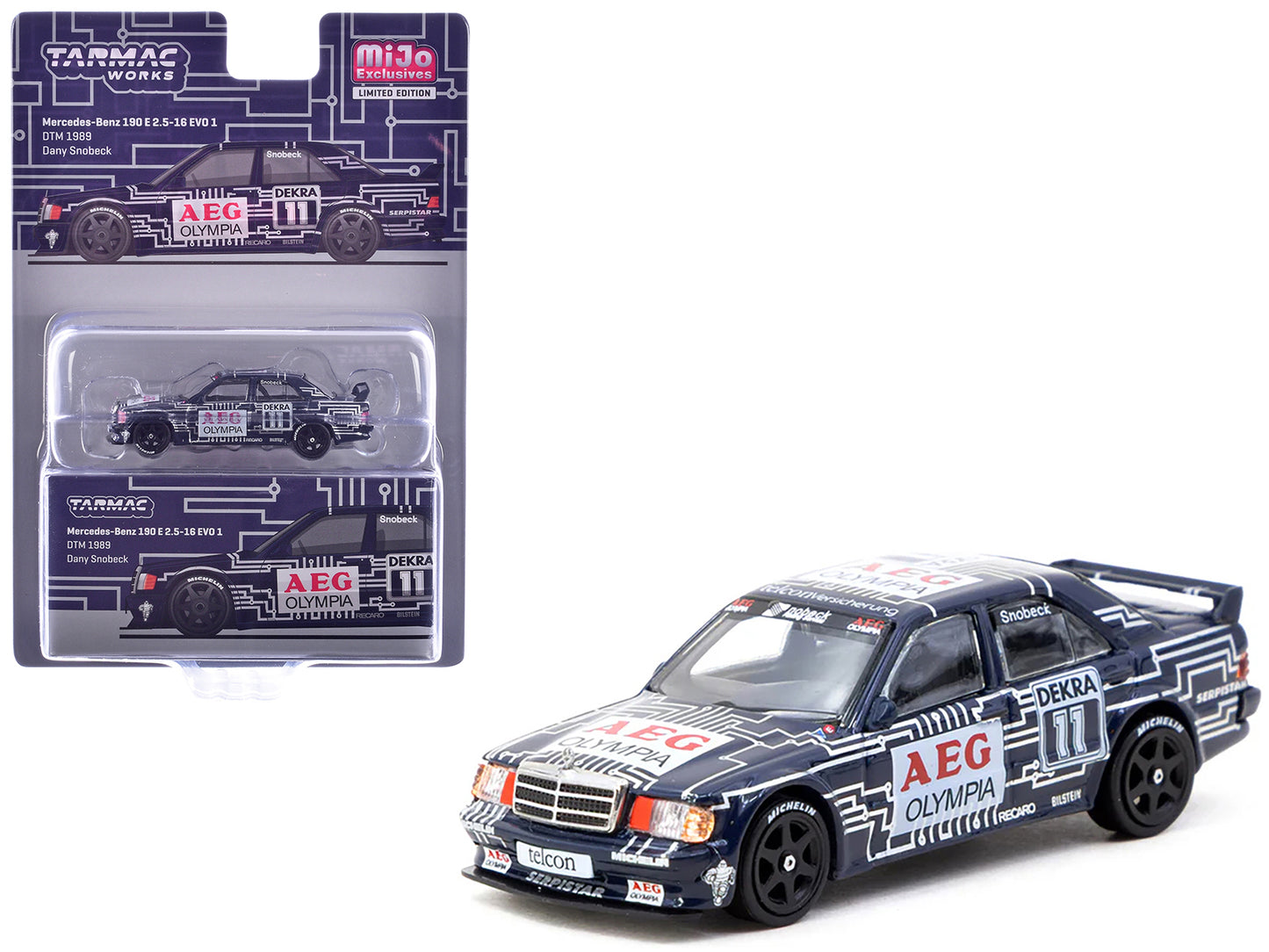Mercedes-Benz 190 E 2.5-16 EVO 1 #11 Dany Snobeck "Deutsche Tourenwagen Meisterschaft (DTM)" (1989) "Global64" Series 1/64 Diecast Model by Tarmac Works-DiecastModeler.com