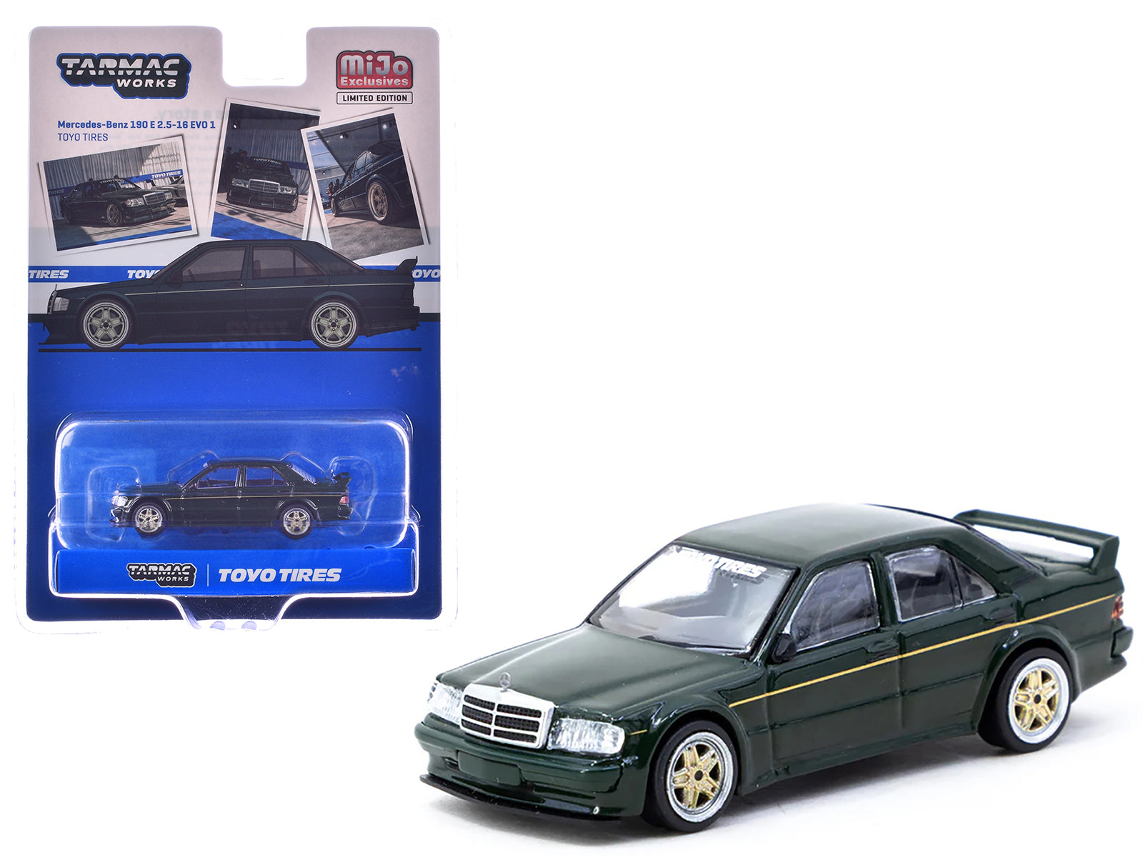 Mercedes-Benz 190 E 2.5-16 EVO 1 "Toyo Tires" Dark Green "Global64" Series 1/64 Diecast Model by Tarmac Works-DiecastModeler.com