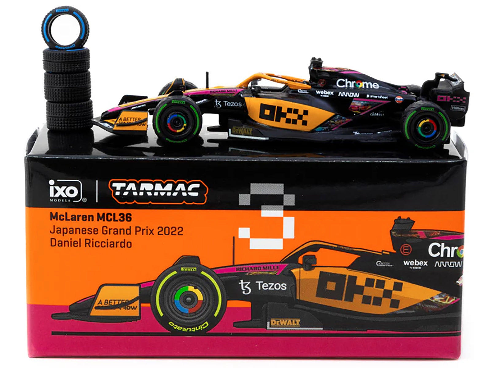 McLaren MCL36 #3 Daniel Ricciardo Formula One F1 "Japanese GP" (2022) "Global64" Series 1/64 Diecast Model Car by Tarmac Works-DiecastModeler.com