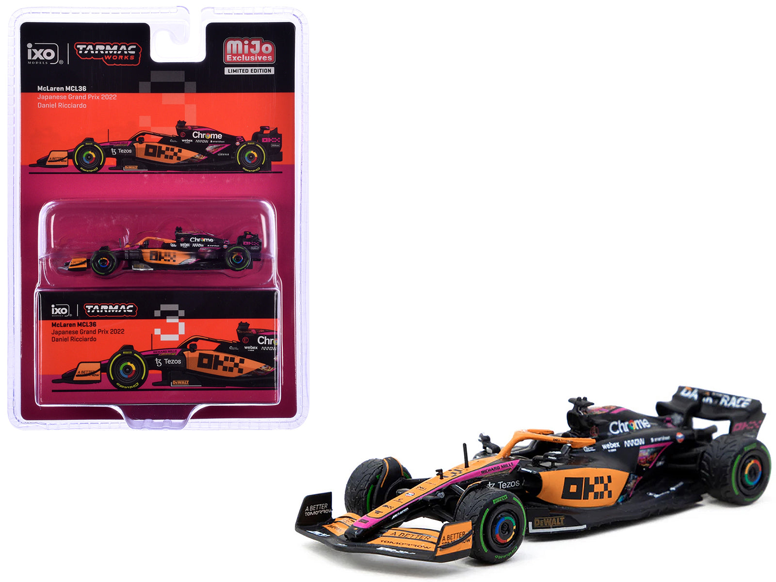McLaren MCL36 #3 Daniel Ricciardo Formula One F1 "Japanese GP" (2022) "Global64" Series 1/64 Diecast Model Car by Tarmac Works-DiecastModeler.com