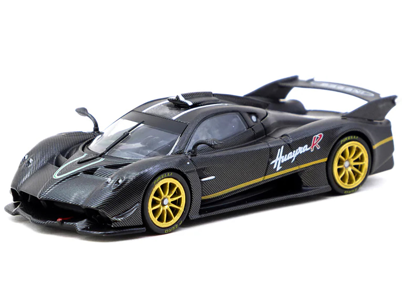 Pagani Huayra R Matt Black Carbon Fiber with Gold Wheels Limited Edition to 3552 pieces Worldwide "Global64" Series 1/64 Diecast Model by Tarmac Works-DiecastModeler.com