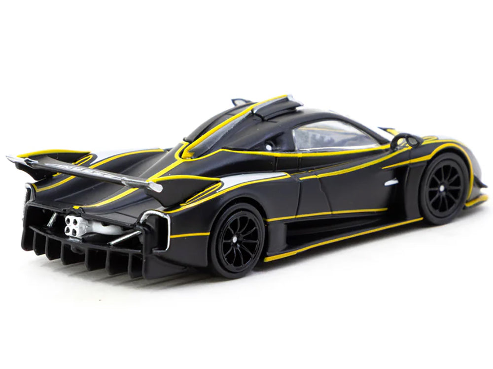 Pagani Huayra R Matt Black with Silver Accents and Yellow Stripes "Global64" Series 1/64 Diecast Model by Tarmac Works