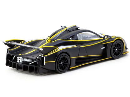Pagani Huayra R Matt Black with Silver Accents and Yellow Stripes "Global64" Series 1/64 Diecast Model by Tarmac Works