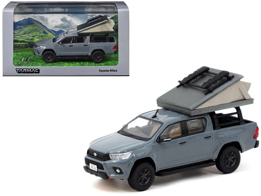 Toyota Hilux Pickup Truck RHD (Right Hand Drive) Gray with Camping Equipment "Road64" Series 1/64 Diecast Model Car by Tarmac Works-DiecastModeler.com