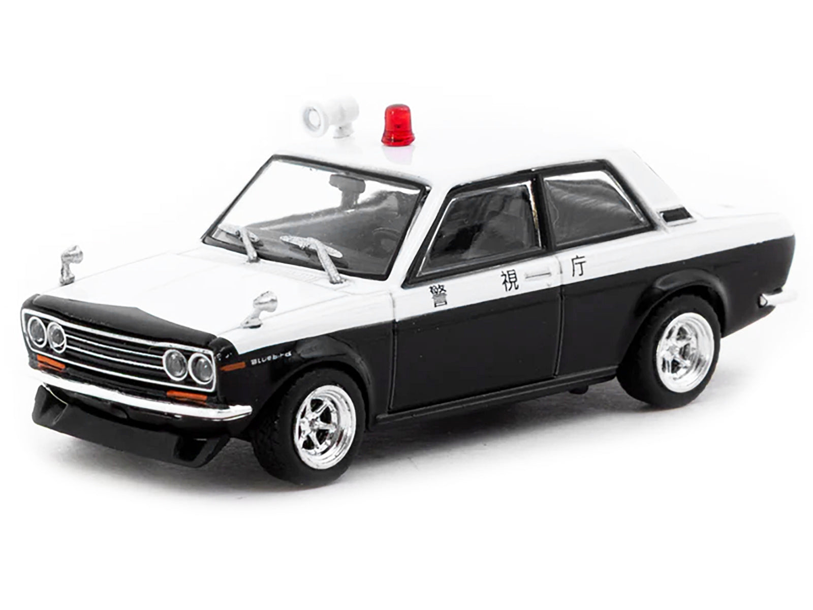 Datsun 510 "Japanese Police" Black and White "Road64" Series 1/64 Diecast Model Car by Tarmac Works-DiecastModeler.com