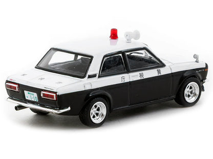 Datsun 510 "Japanese Police" Black and White "Road64" Series 1/64 Diecast Model Car by Tarmac Works-DiecastModeler.com