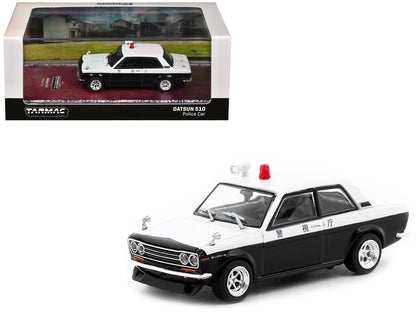Datsun 510 "Japanese Police" Black and White "Road64" Series 1/64 Diecast Model Car by Tarmac Works-DiecastModeler.com