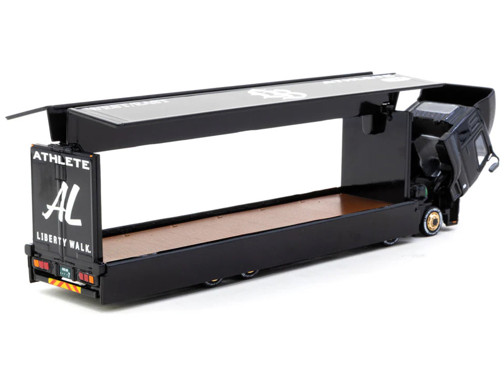 Mitsubishi Fuso Super Great Truck RHD (Right Hand Drive) with Transporter "Liberty Walk" Black "Truck64" Series 1/64 Diecast Model Car by Tarmac Works