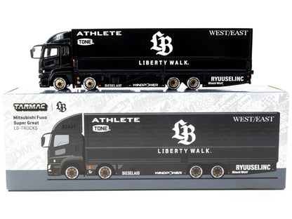 Mitsubishi Fuso Super Great Truck RHD (Right Hand Drive) with Transporter "Liberty Walk" Black "Truck64" Series 1/64 Diecast Model Car by Tarmac Works
