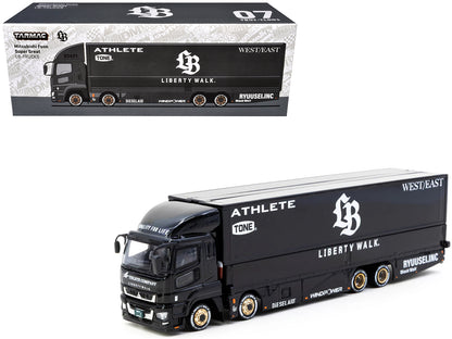 Mitsubishi Fuso Super Great Truck RHD (Right Hand Drive) with Transporter "Liberty Walk" Black "Truck64" Series 1/64 Diecast Model Car by Tarmac Works