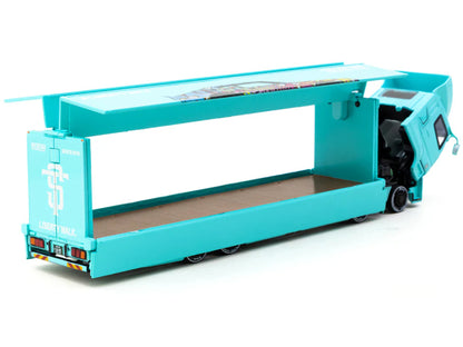 Mitsubishi Fuso Truck with Transporter "Liberty Walk - Suzuki Transport" Light Blue with Graphics "Truck64" Series 1/64 Diecast Model Car by Tarmac Works-DiecastModeler.com