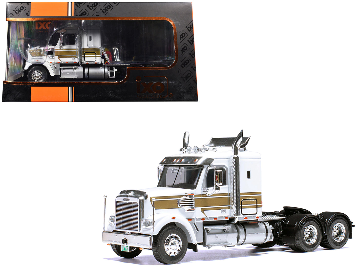 2012 Freightliner Coronado Truck Tractor White with Gold Stripes 1/43 Diecast Model by IXO Models