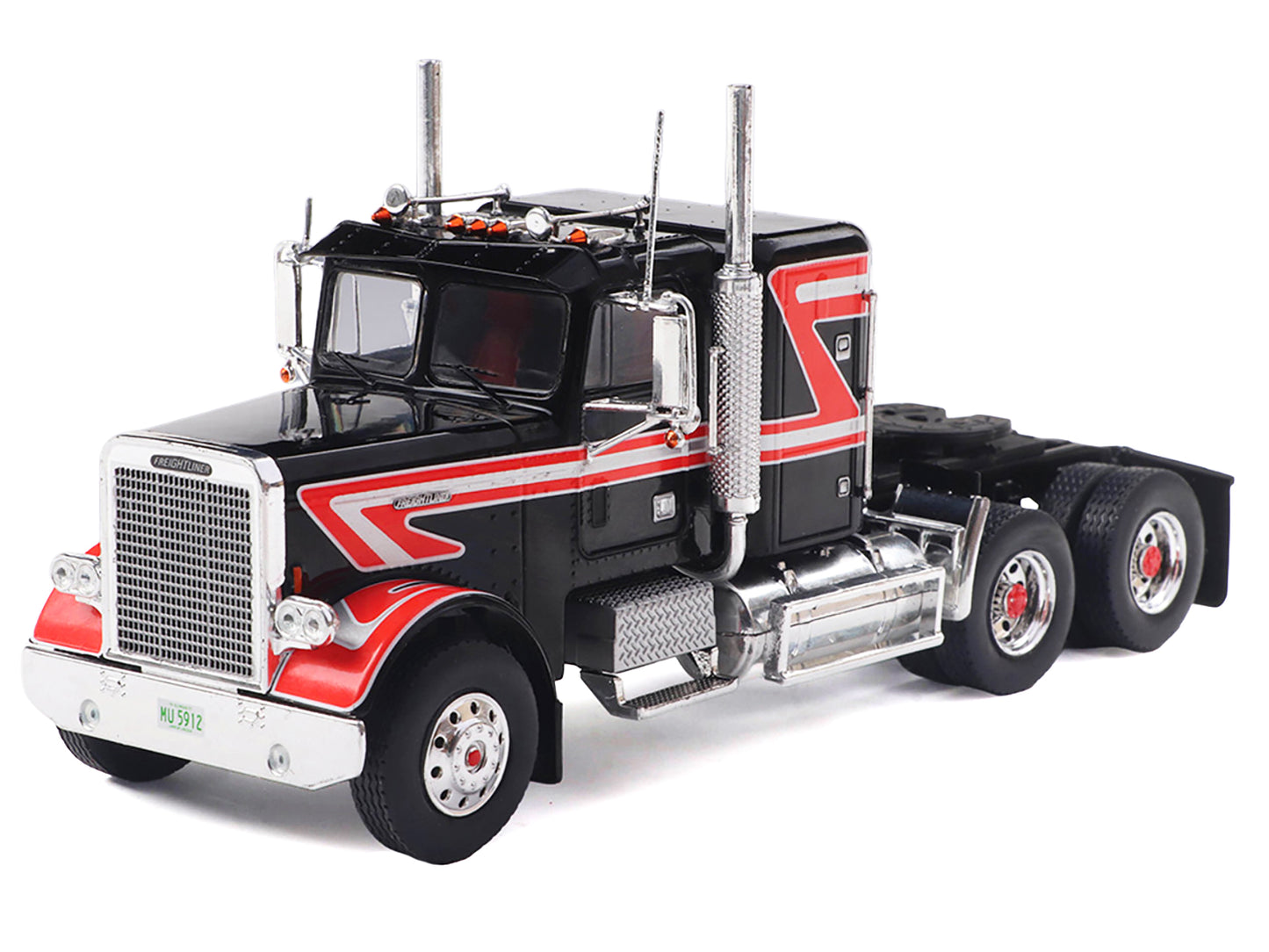 1977 Freightliner FLC 120 64 T Truck Tractor Black with Red and White Stripes 1/43 Diecast Model by IXO Models