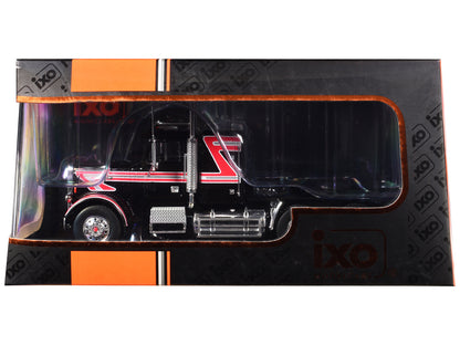 1977 Freightliner FLC 120 64 T Truck Tractor Black with Red and White Stripes 1/43 Diecast Model by IXO Models