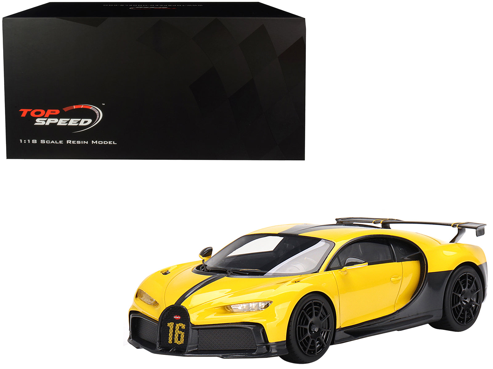 Bugatti Chiron Pur Sport Yellow and Black 1/18 Model Car by Top Speed-DiecastModeler.com