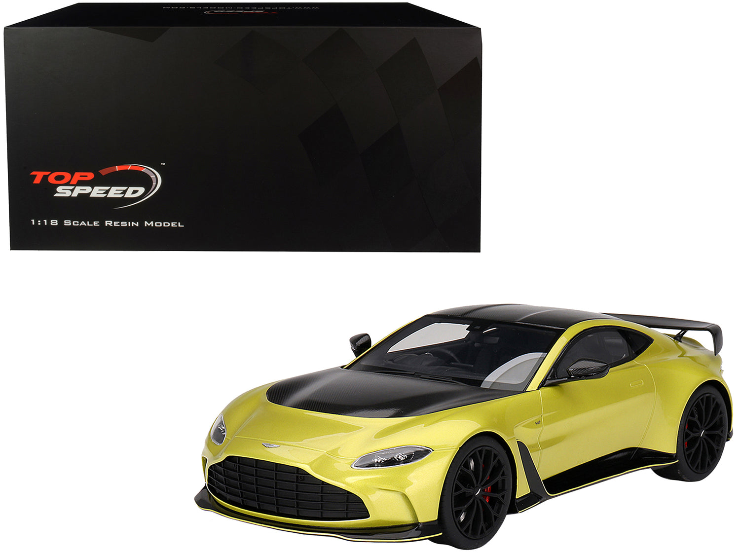 2022 Aston Martin V12 Vantage RHD (Right Hand Drive) Cosmopolitan Yellow with Black Hood and Top 1/18 Model Car by Top Speed-DiecastModeler.com