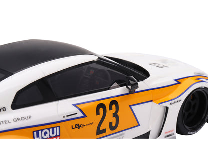 Nissan LB-Silhouette WORKS GT 35GT-RR Ver.1 RHD (Right Hand Drive) #23 White with Yellow Stripes "LB Racing" 1/18 Model Car by Top Speed-DiecastModeler.com
