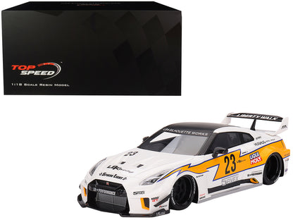 Nissan LB-Silhouette WORKS GT 35GT-RR Ver.1 RHD (Right Hand Drive) #23 White with Yellow Stripes "LB Racing" 1/18 Model Car by Top Speed-DiecastModeler.com