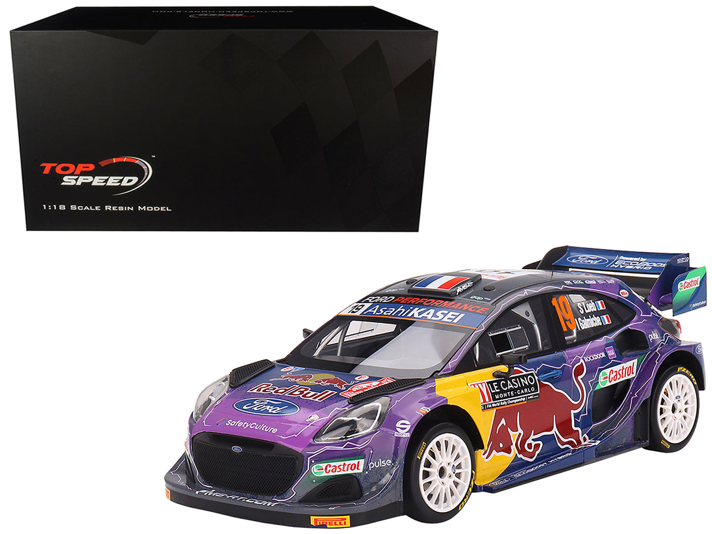 Ford Puma Rally1 #19 Sebastien Loeb - Isabelle Galmiche "M-Sport Ford WRT" Winner "Monte Carlo Rally" (2022) 1/18 Model Car by Top Speed-DiecastModeler.com