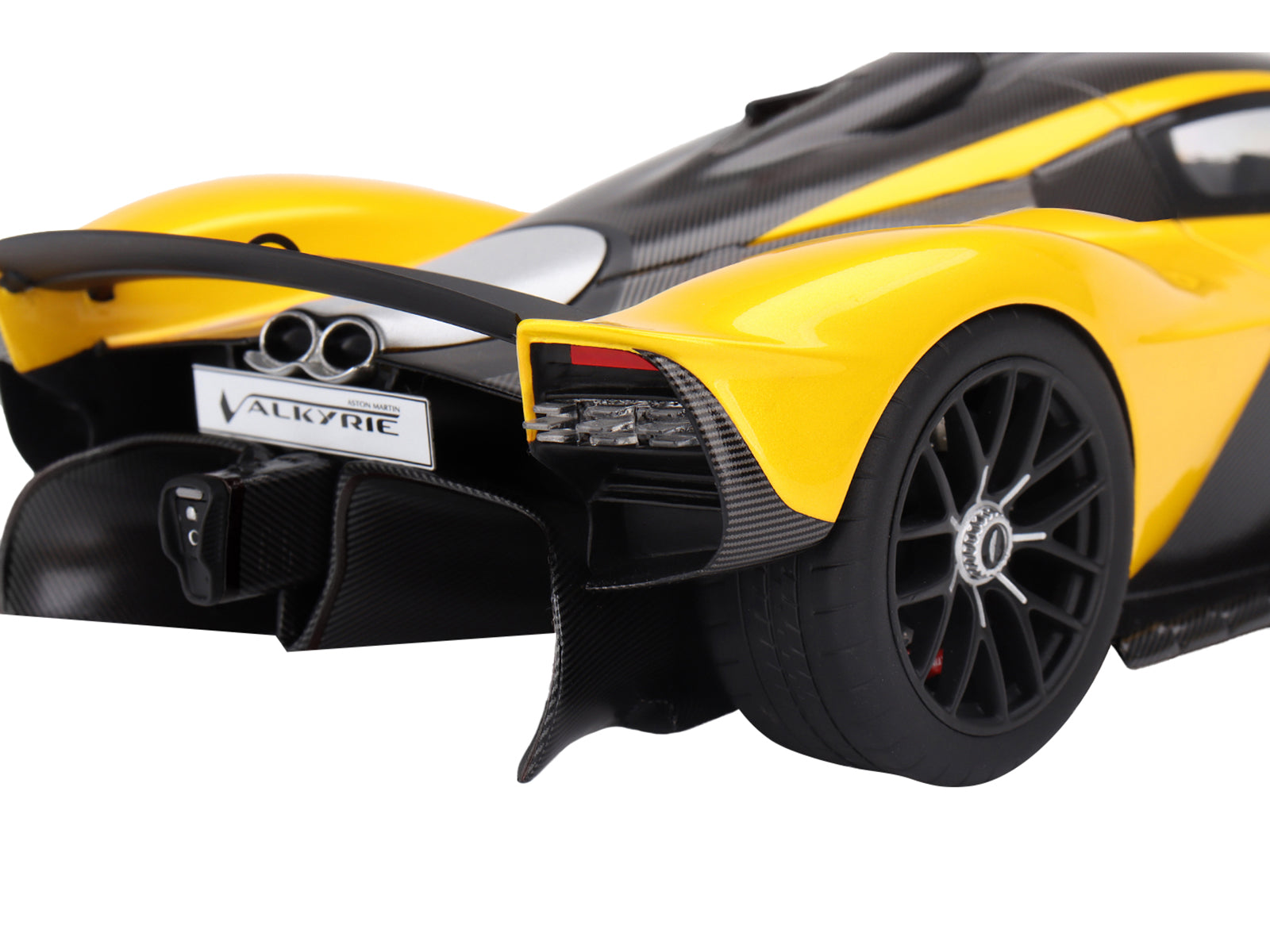 Aston Martin Valkyrie Cosmopolitan Yellow Metallic and Carbon 1/18 Model Car by Top Speed-DiecastModeler.com