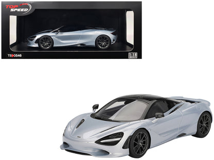 McLaren 750S Ice Silver Metallic with Black Top 1/18 Model Car by Top Speed