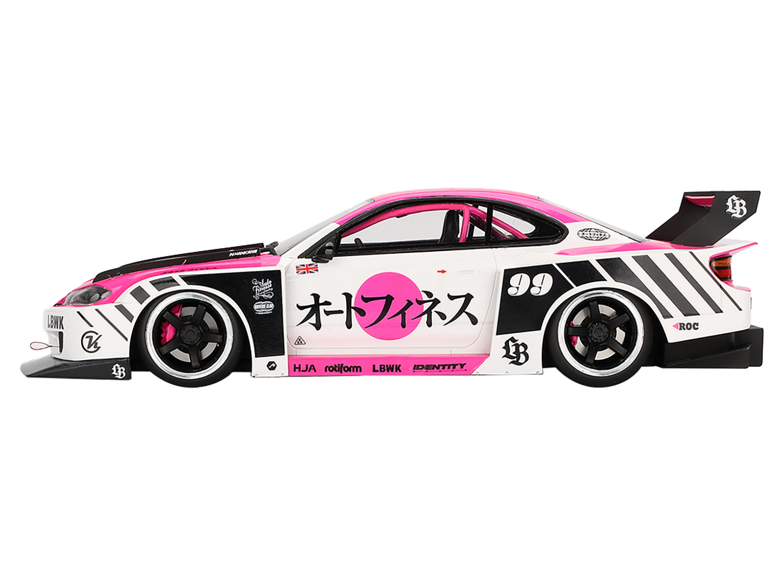 Nissan "LB-Super Silhouette" S15 SILVIA RHD (Right Hand Drive) #99 "Auto Finesse - SEMA 2023" White and Pink 1/18 Model Car by Top Speed-DiecastModeler.com