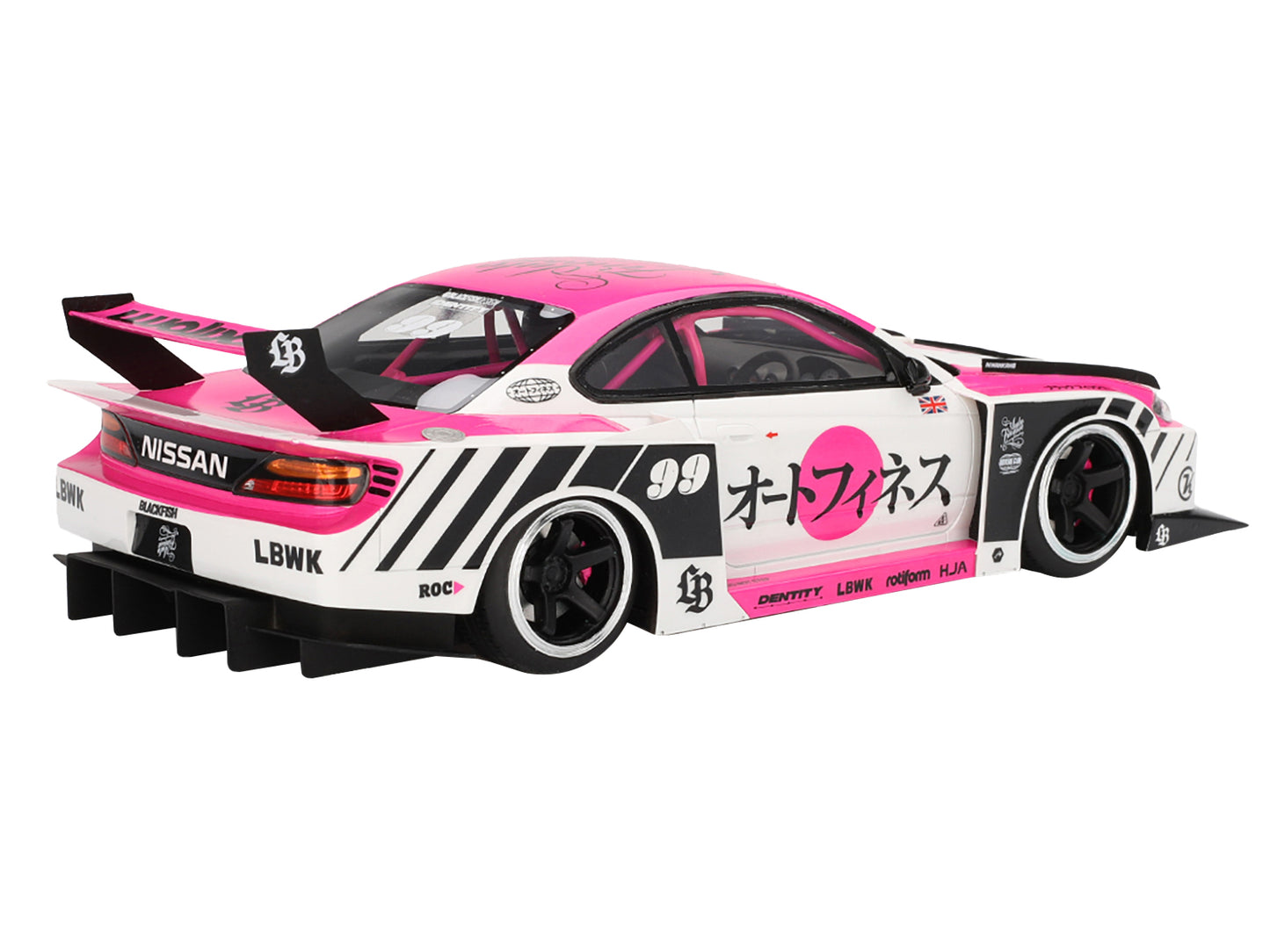 Nissan "LB-Super Silhouette" S15 SILVIA RHD (Right Hand Drive) #99 "Auto Finesse - SEMA 2023" White and Pink 1/18 Model Car by Top Speed-DiecastModeler.com
