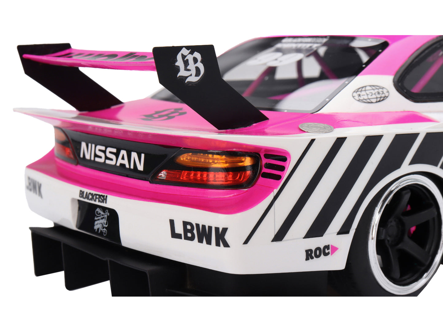 Nissan "LB-Super Silhouette" S15 SILVIA RHD (Right Hand Drive) #99 "Auto Finesse - SEMA 2023" White and Pink 1/18 Model Car by Top Speed-DiecastModeler.com