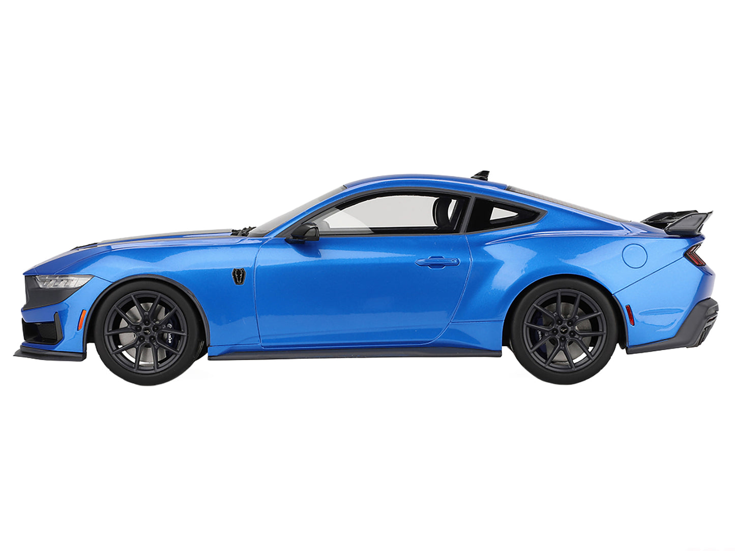 2024 Ford Mustang Dark Horse Grabber Blue Metallic with Black Hood Stripes 1/18 Model Car by Top Speed