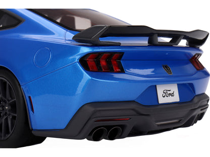 2024 Ford Mustang Dark Horse Grabber Blue Metallic with Black Hood Stripes 1/18 Model Car by Top Speed