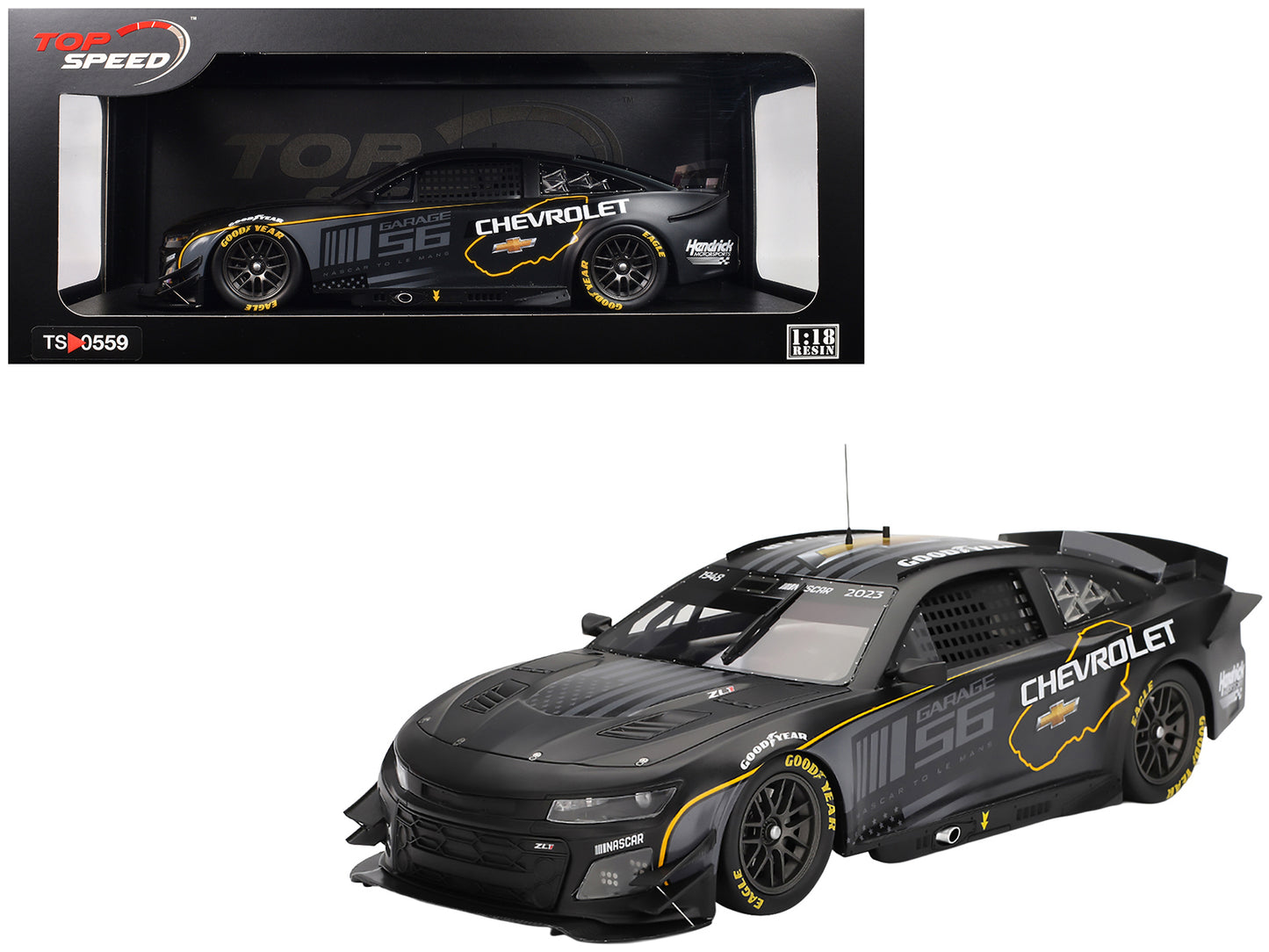 Chevrolet Camaro ZL1 #24 "Hendrick Motorsports Test Car" Matt Black with Graphics 1/18 Model Car by Top Speed