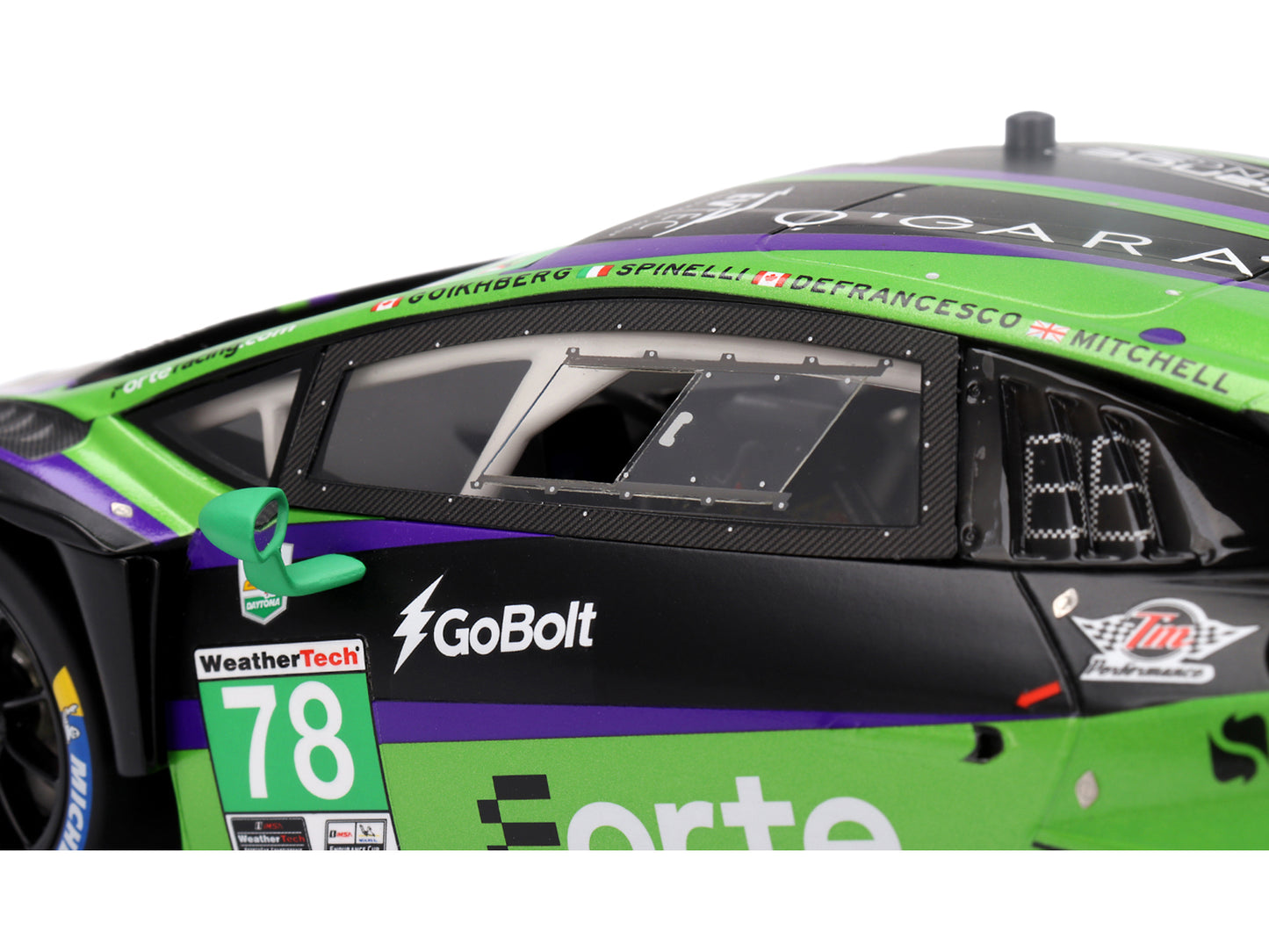 Lamborghini Huracan GT3 EVO2 #78 Devlin DeFrancesco - Misha Goikhberg - Sandy Mitchell - Loris Spinelli "Forte Racing" IMSA "24 Hours of Daytona" (2024) 1/18 Model Car by Top Speed