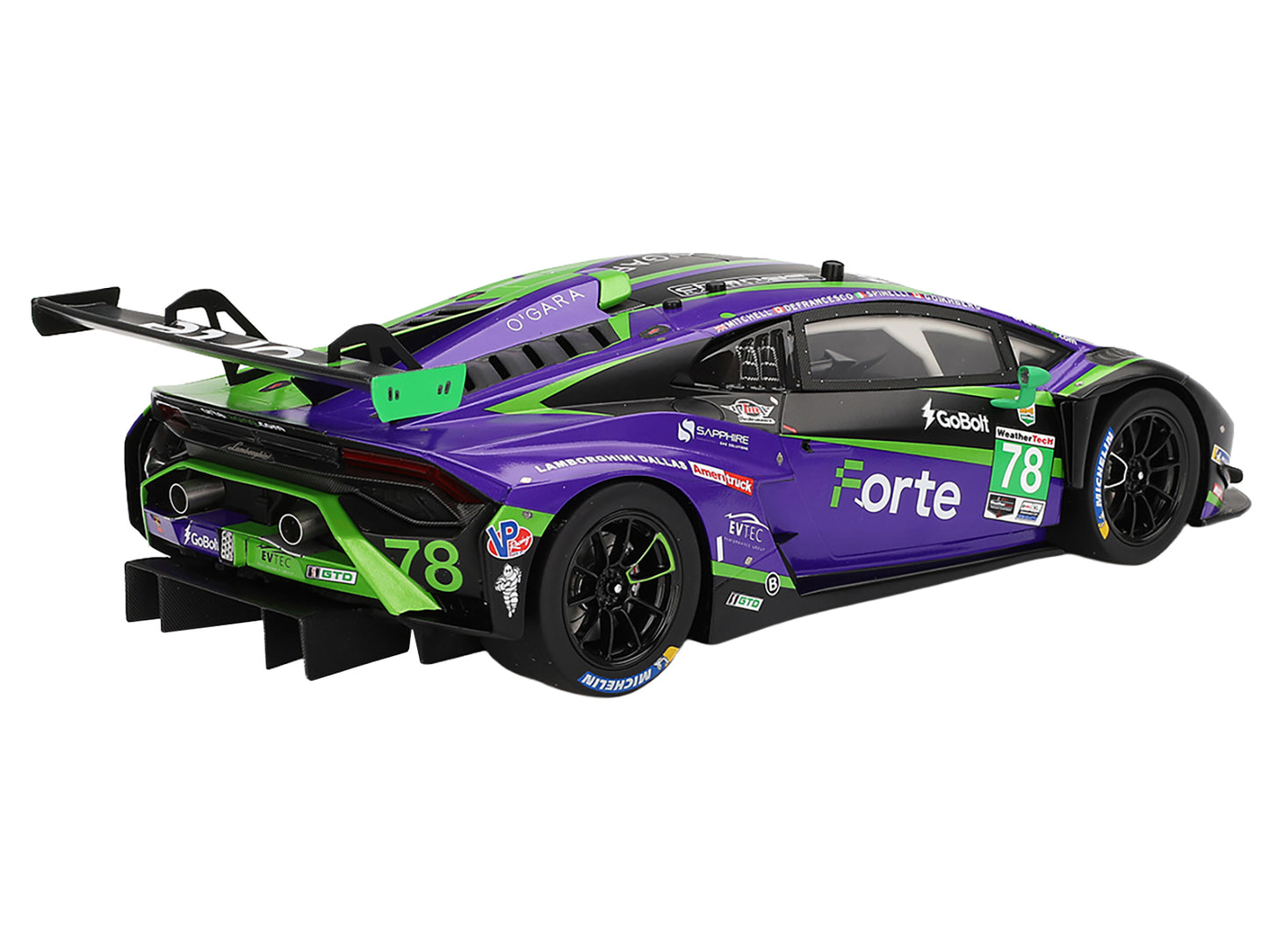 Lamborghini Huracan GT3 EVO2 #78 Devlin DeFrancesco - Misha Goikhberg - Sandy Mitchell - Loris Spinelli "Forte Racing" IMSA "24 Hours of Daytona" (2024) 1/18 Model Car by Top Speed