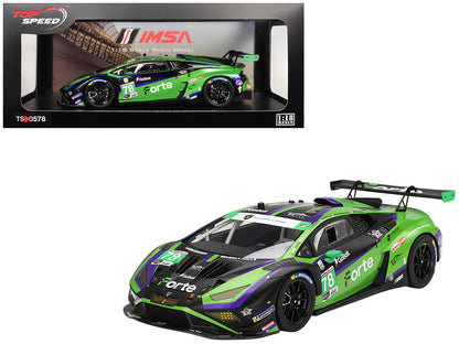 Lamborghini Huracan GT3 EVO2 #78 Devlin DeFrancesco - Misha Goikhberg - Sandy Mitchell - Loris Spinelli "Forte Racing" IMSA "24 Hours of Daytona" (2024) 1/18 Model Car by Top Speed