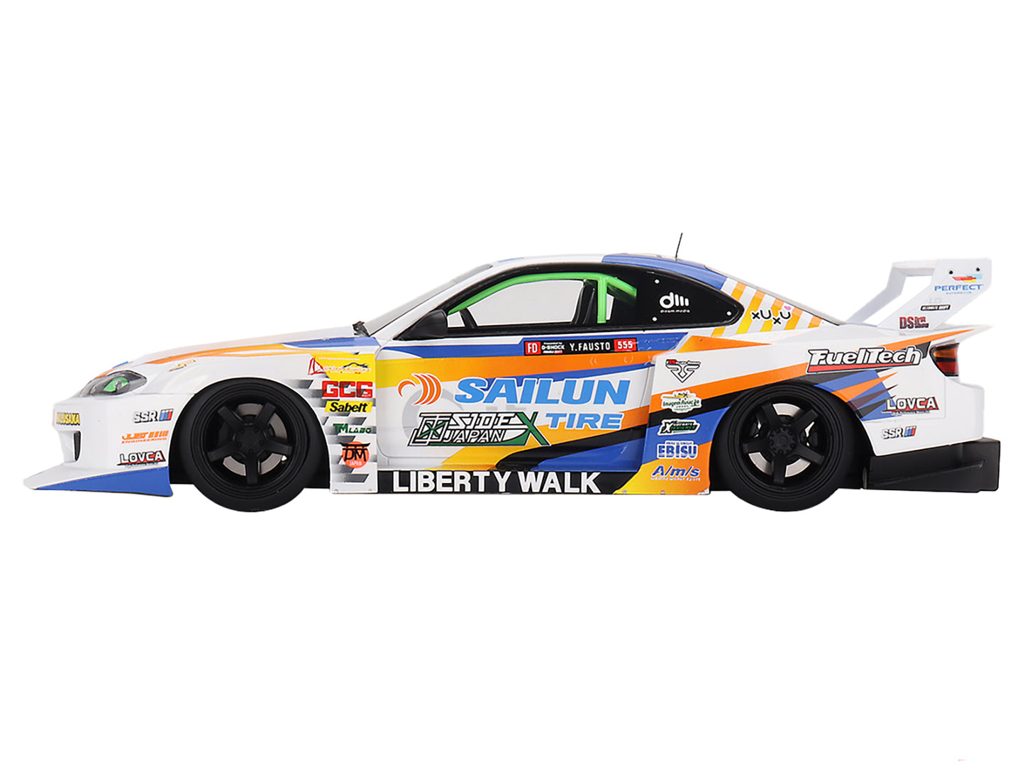 Nissan LB-Super Silhouette S15 SILVIA #555 Yukio Fausto "Formula Drift Japan" (2023) 1/18 Model Car by Top Speed-DiecastModeler.com
