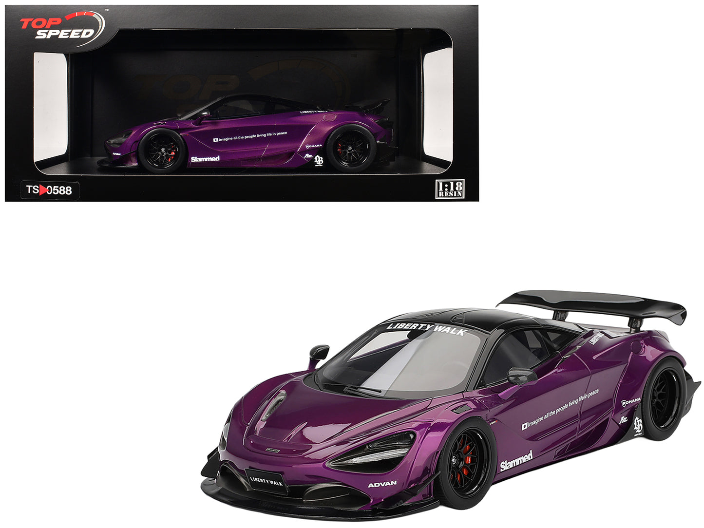 McLaren 720S "LB-Works" Purple Metallic with Black Top 1/18 Model Car by Top Speed
